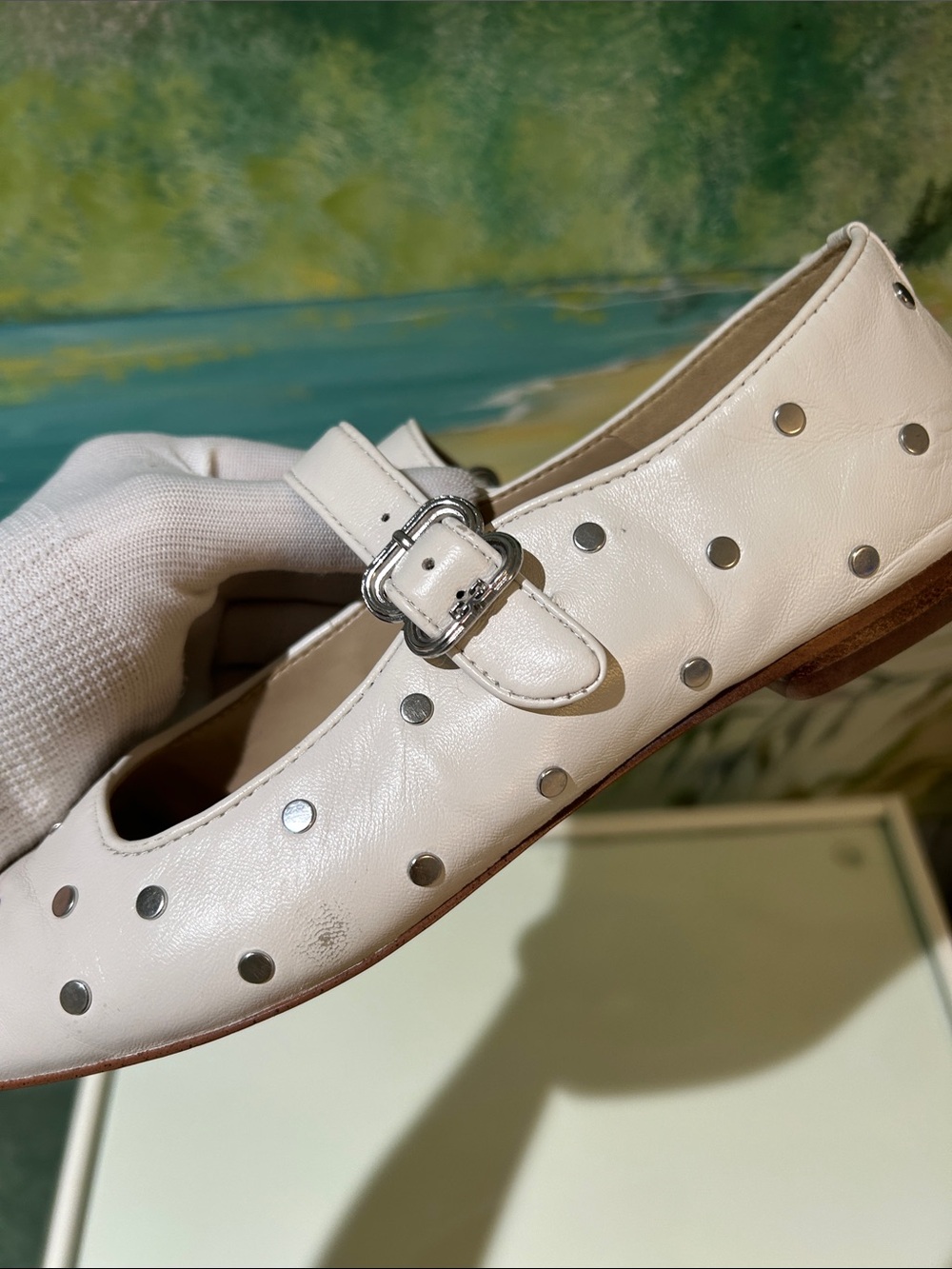 Sam Edelman Michaela Studded Leather White Mary Jane Flats. Size 8.5 - Picture 4 of 15